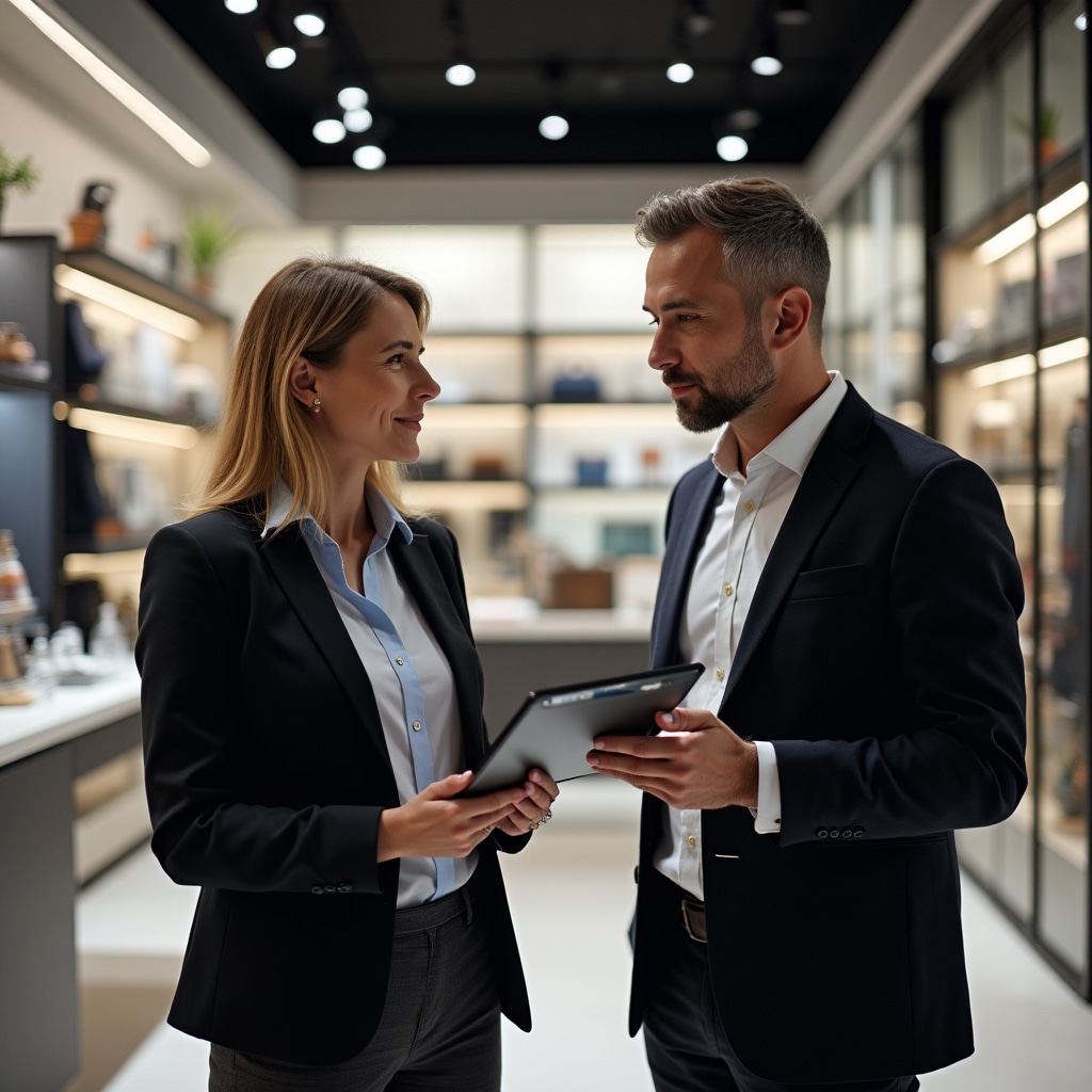 Consulente che effettua analisi preliminare di un punto vendita commerciale