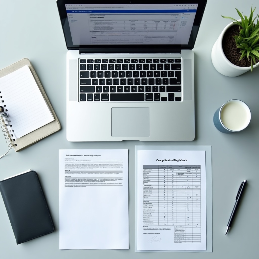 Analisi di report di conformità fiscale su monitor in ufficio professionale